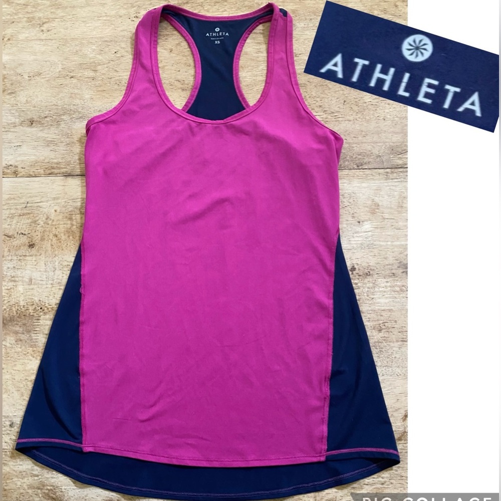 Athleta Women’s XS Colorblock Chi Tank Extra Long in Berry Crush/Dress‎ Blue